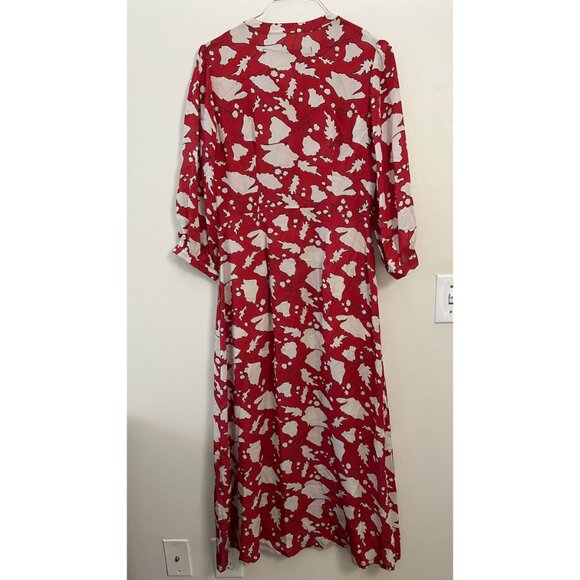 RAQUEL ALLEGRA RED LEAF PRINT DRESS S - Picture 6 of 8